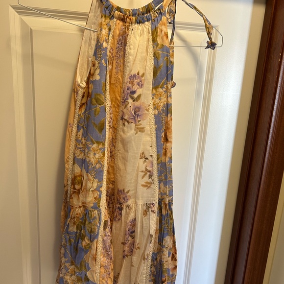 blue dress with bow on front Audrey Printed Maxi Dress Butterfly Sleeves Patchwork Blue